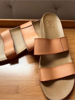 Reef Tan Cork-Look Slide Sandals